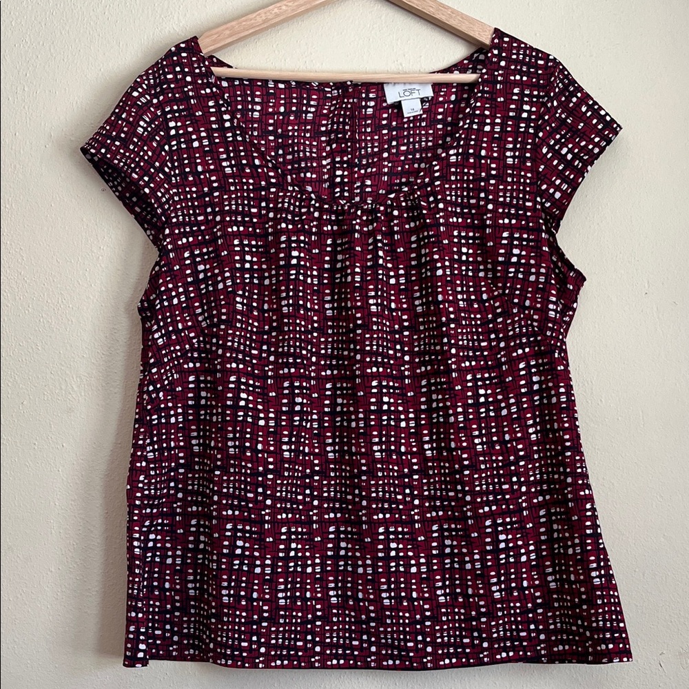LOFT Burgundy and White Checkered Blouse